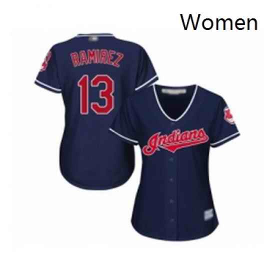 Womens Cleveland Indians 13 Hanley Ramirez Replica Navy Blue Alternate 1 Cool Base Baseball Jersey